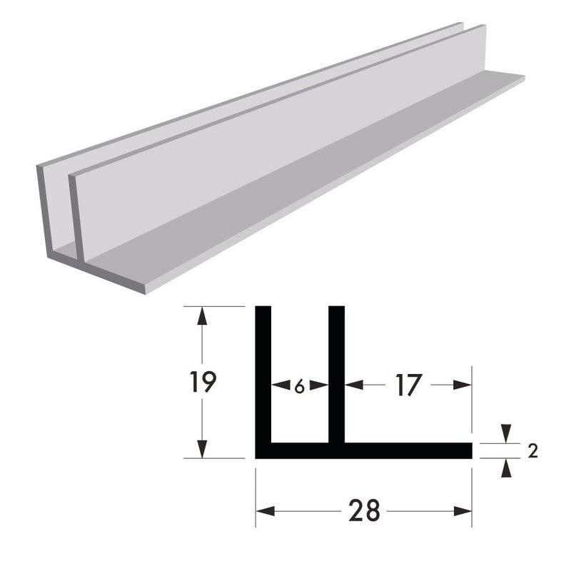 28 mm x 19 mm - Aluminium F Section
