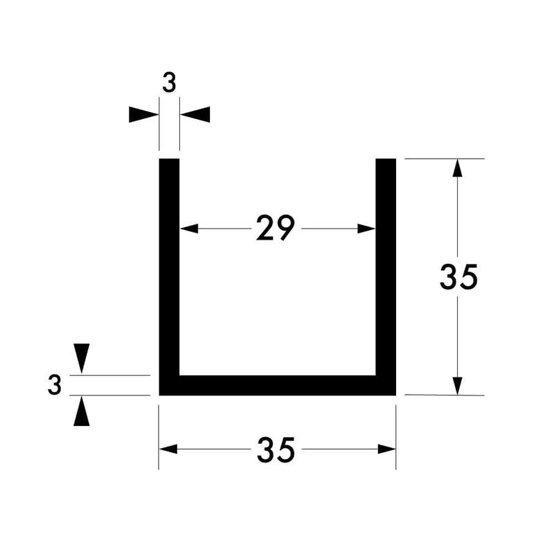 35 mm x 35 mm x 3 mm x 3 mm - Aluminium Channel Diagram
