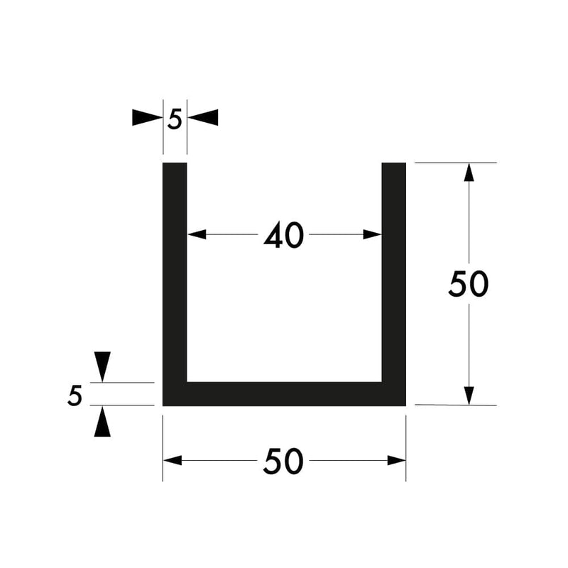 50 mm x 50 mm x 5 mm x 5 mm - Aluminium Channel Diagram